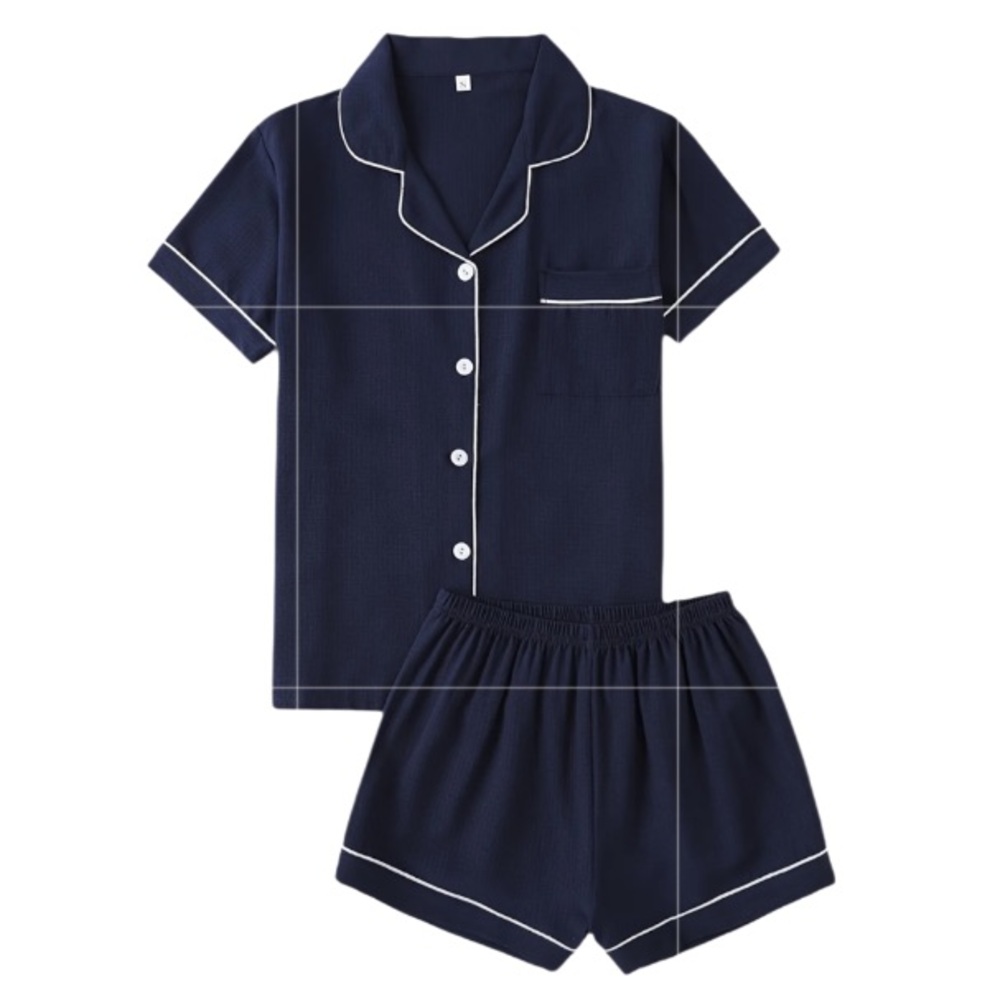 A Classy Chic Boutique Blue Pajama Set with White Trim